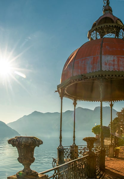 Charming alley in Bellagio with lake and mountain view
